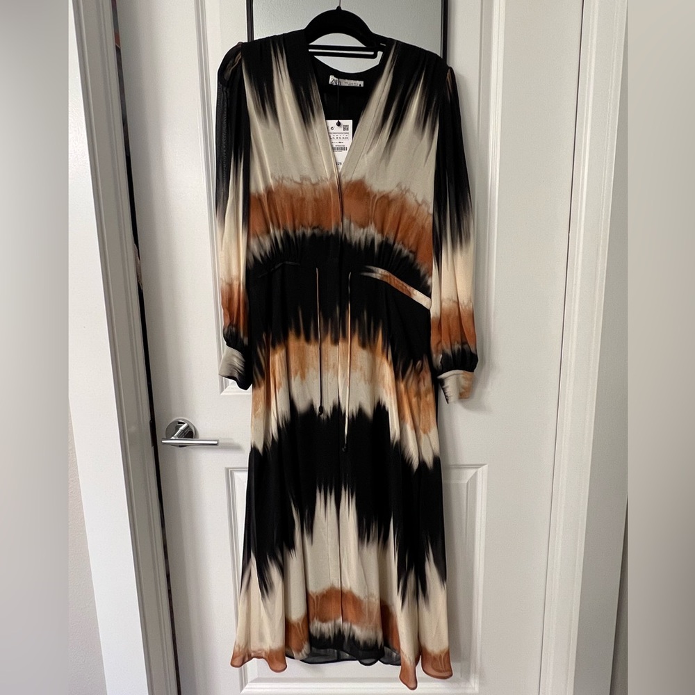 Zara Maxi Dress - burnt orange & black tie dye NWT